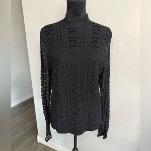 Vintage Y2K Black WhimsyGoth Sheer Lace Turtleneck Blouse. Grunge Size 1X